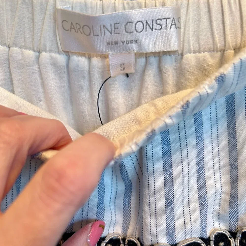 Caroline Constas Pinstripe Tiered Mini Skirt with Tassel Detail Womens Sz Small